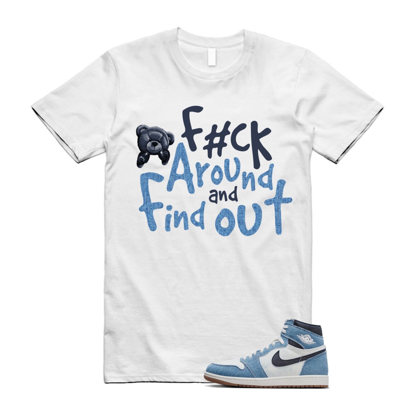 1 Denim Summit White High OG Obsidian Gum Medium Brown T Shirt Match FCK ,FQ2947-100 T-Shirt, Sneaker Match Tee