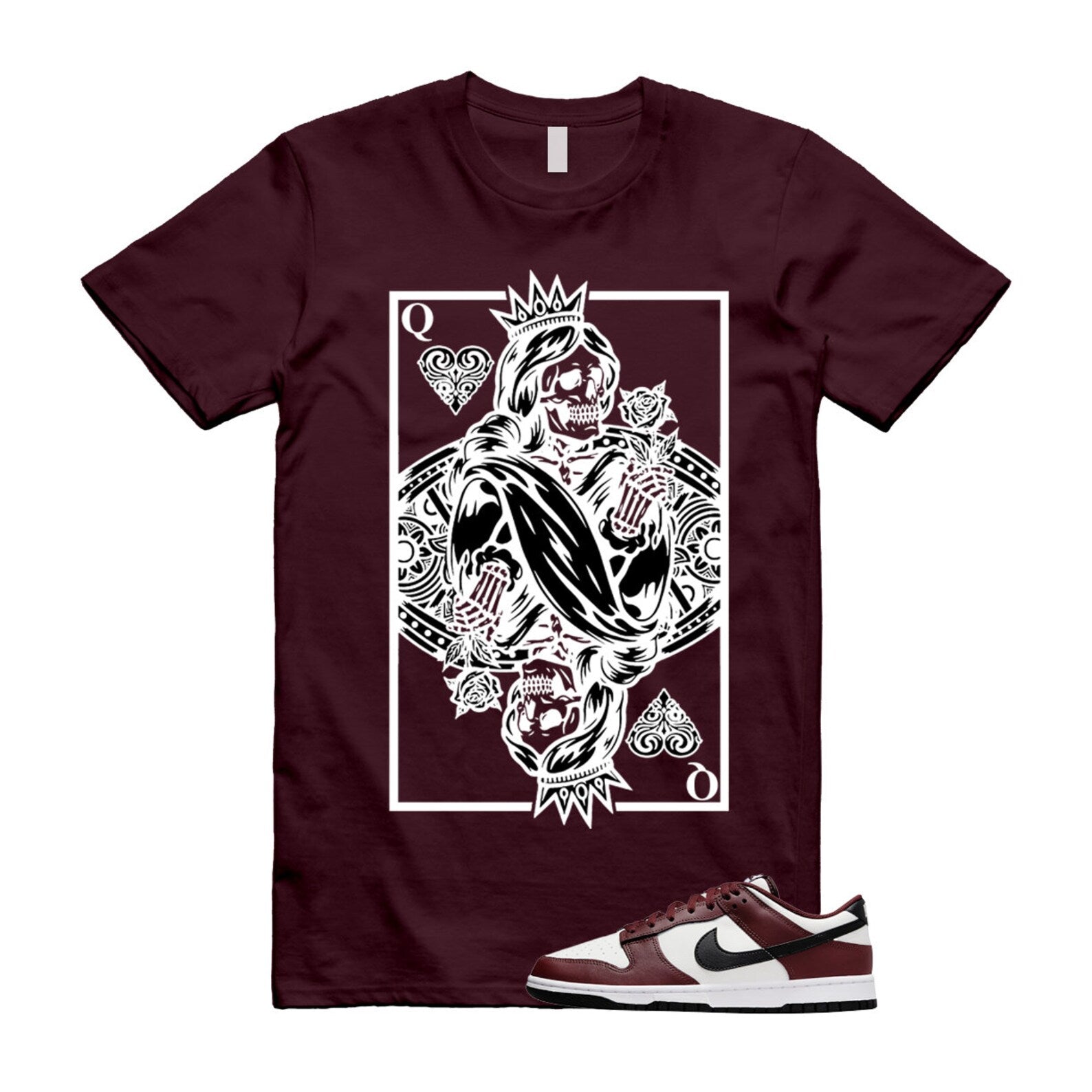 Dunk Dark Team Red Black Low Summit White T Shirt Match QC ,FZ4616-600 T-Shirt, Sneaker Match Tee