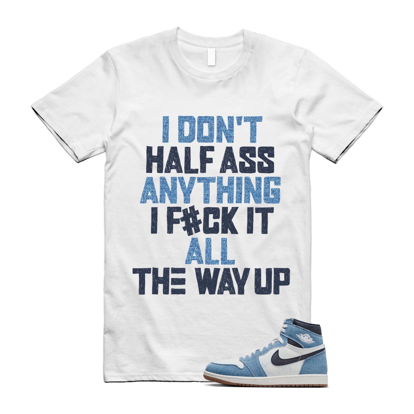 1 Denim Summit White High OG Obsidian Gum Medium Brown T Shirt Match HALF ,FQ2947-100 T-Shirt, Sneaker Match Tee