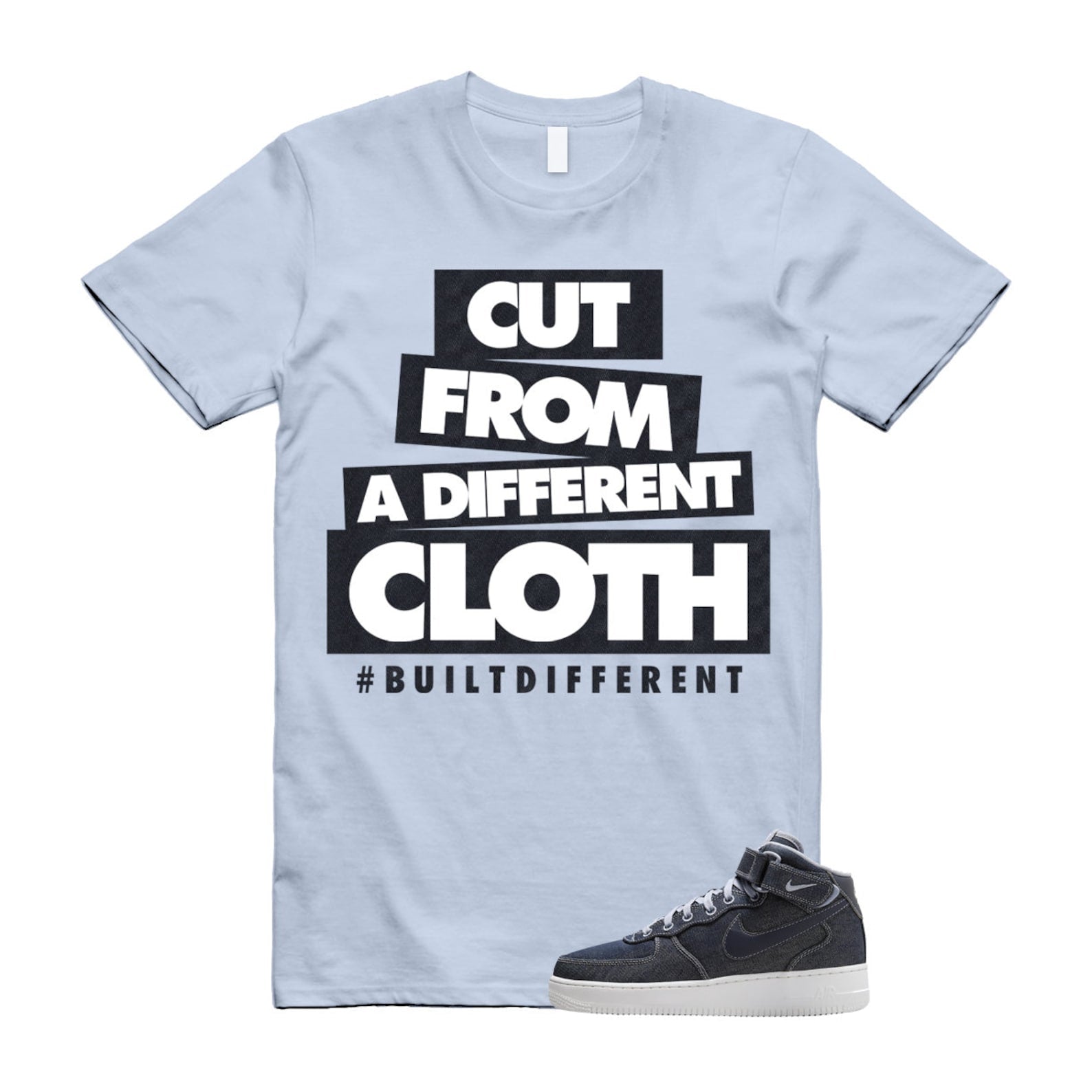 Air Force 1 Denim '07 Mid Obsidian Summit White Ashen Slate T Shirt Match CLOTH ,DD9625-400 T-Shirt, Sneaker Match Tee