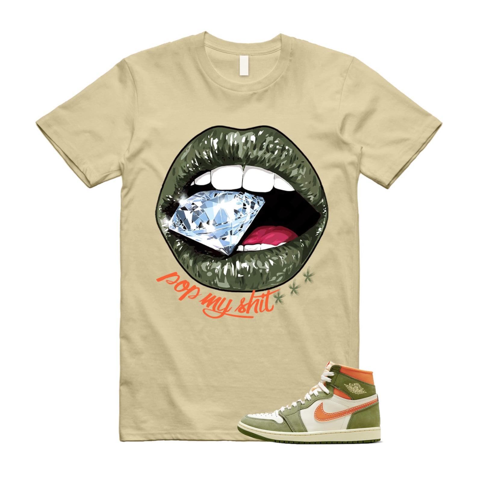 Craft Celadon 1 High OG Sky J Light Olive Bright Mandarin Coconut Milk T Shirt Match POP ,FB9934-300 T-Shirt, Sneaker Match Tee