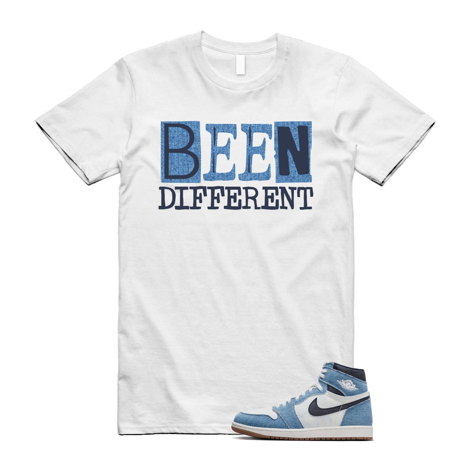 1 Denim Summit White High OG Obsidian Gum Medium Brown T Shirt Match BEEN ,FQ2947-100 T-Shirt, Sneaker Match Tee