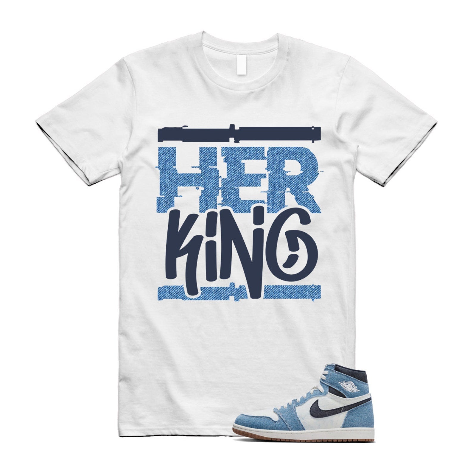 1 Denim Summit White High OG Obsidian Gum Medium Brown T Shirt Match HK ,FQ2947-100 T-Shirt, Sneaker Match Tee