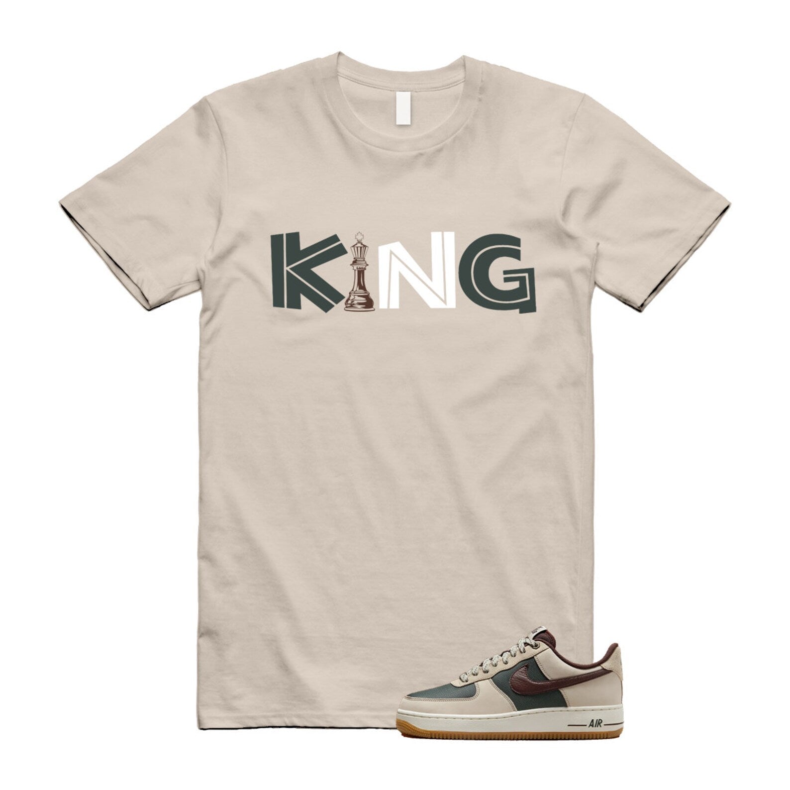 Air Force 1 Cream II Vintage Green Sail Earth '07 Brown T Shirt Match KING ,FQ8823-236 T-Shirt, Sneaker Match Tee