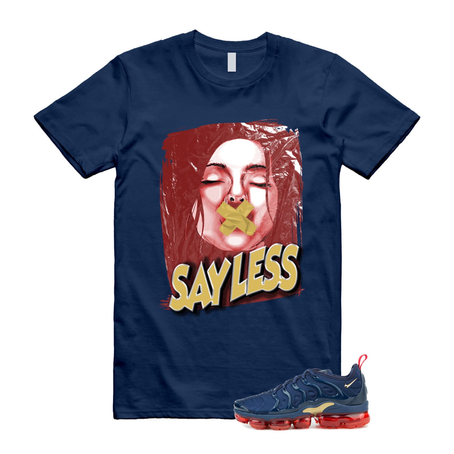 VaporMax Olympic Air Plus Midnight Navy Gold Black T Shirt Match SL ,924453-405 T-Shirt, Sneaker Match Tee