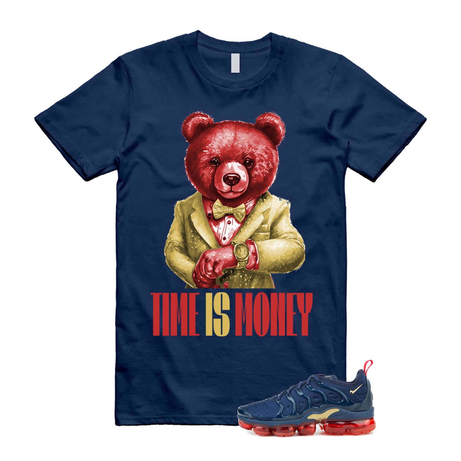 VaporMax Olympic Air Plus Midnight Navy Gold Black T Shirt Match TIM ,924453-405 T-Shirt, Sneaker Match Tee