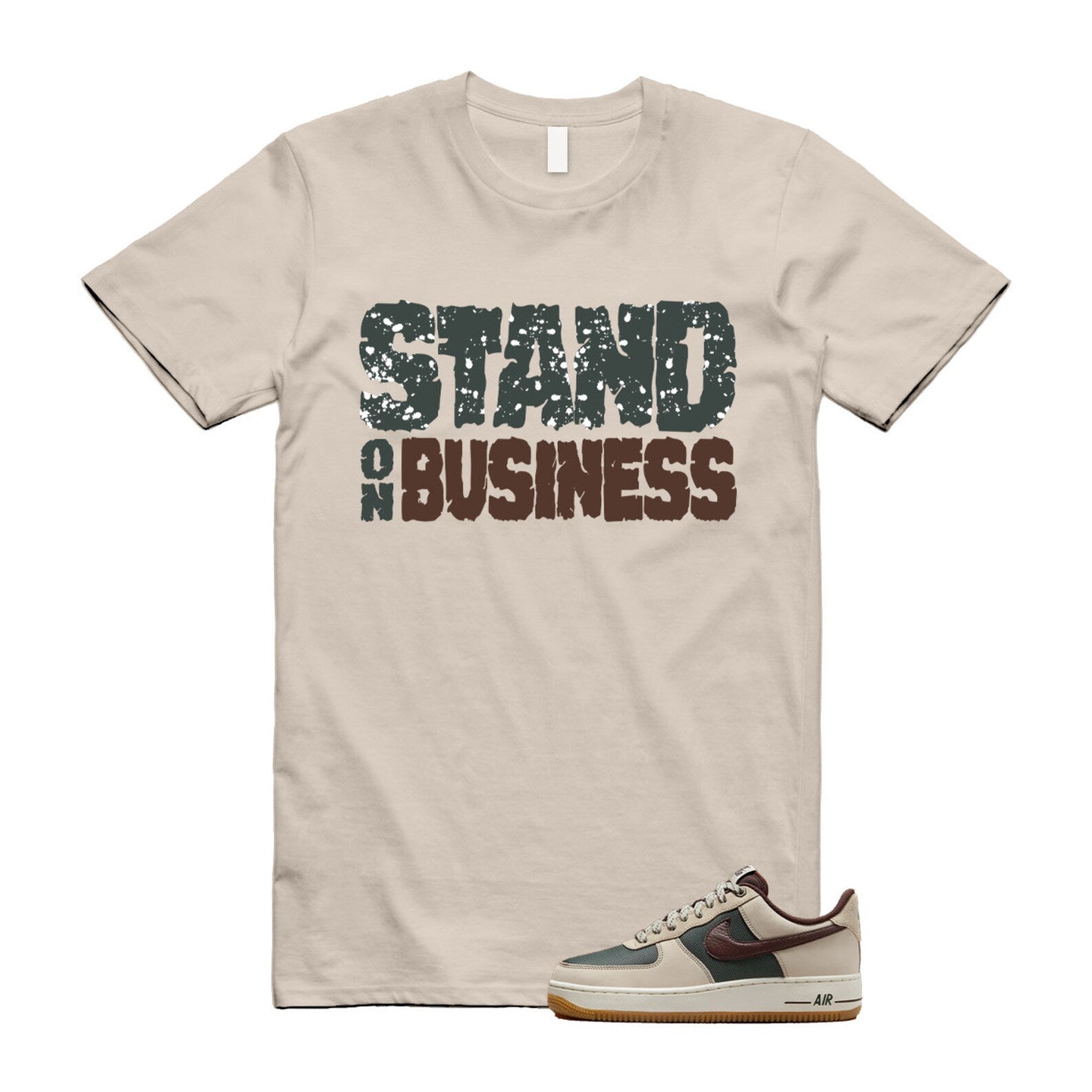 Air Force 1 Cream II Vintage Green Sail Earth '07 Brown T Shirt Match Stand On Business ,FQ8823-236 T-Shirt, Sneaker Match Tee