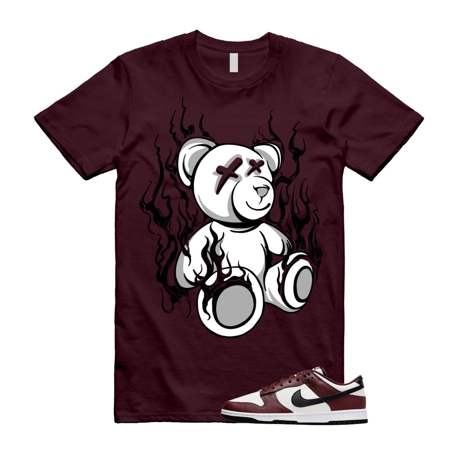 Dunk Dark Team Red Black Low Summit White T Shirt Match LIT ,FZ4616-600 T-Shirt, Sneaker Match Tee