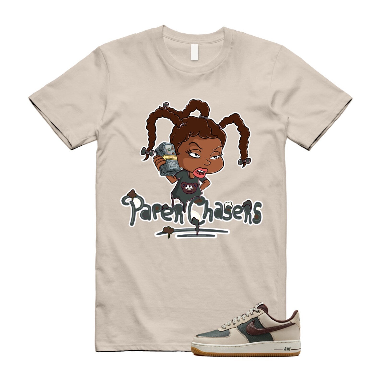 Air Force 1 Cream II Vintage Green Sail Earth '07 Brown T Shirt Match PC ,FQ8823-236 T-Shirt, Sneaker Match Tee