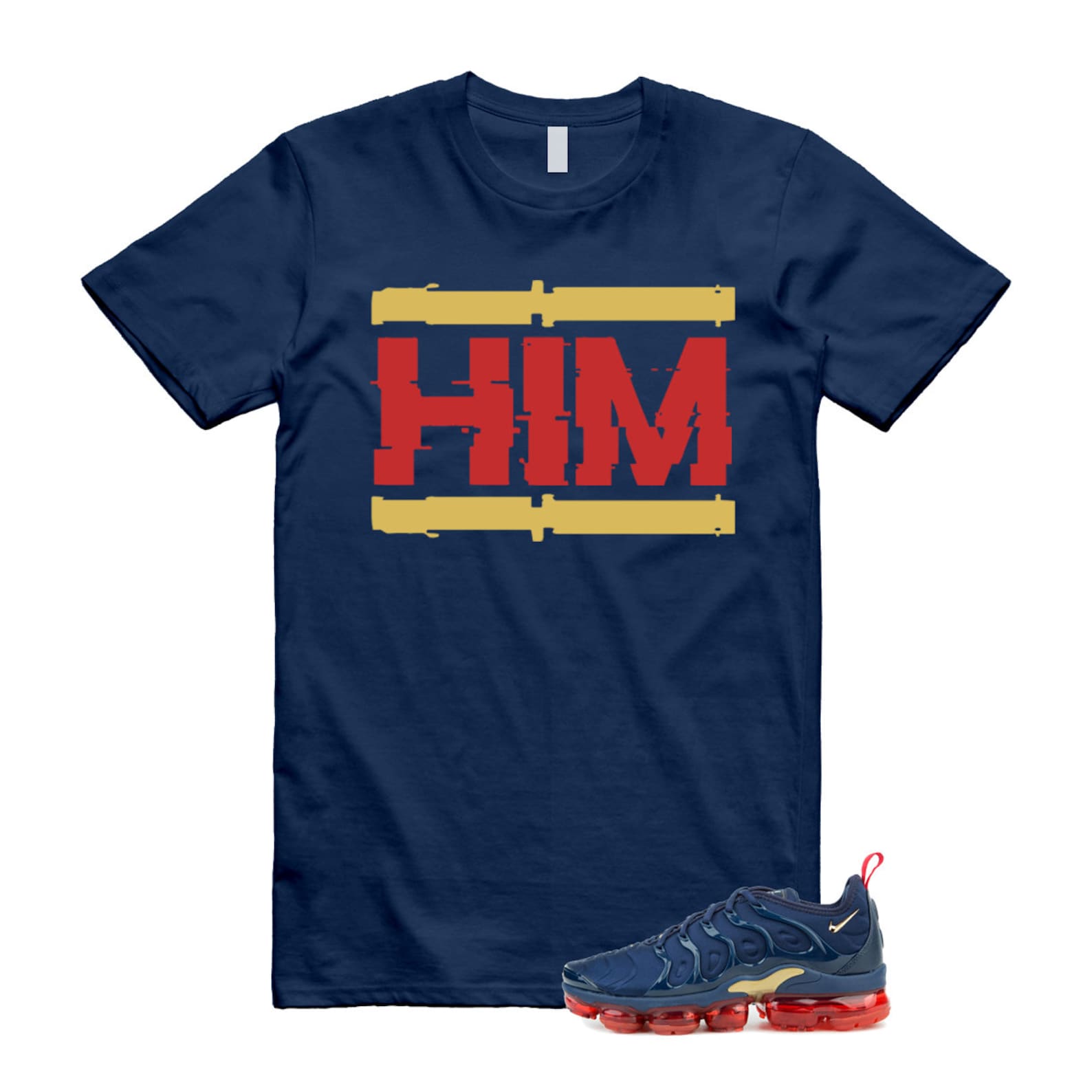VaporMax Olympic Air Plus Midnight Navy Gold Black T Shirt Match HIM ,924453-405 T-Shirt, Sneaker Match Tee