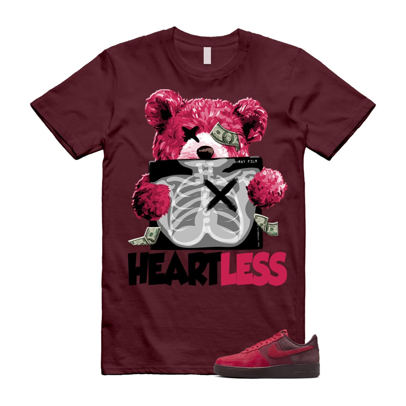Air Force 1 Layers of Love University Red Burgundy Crush Gym Team Red Pacific Moss Low T Shirt Match HEART ,FZ4033-657 T-Shirt, Sneaker Match Tee