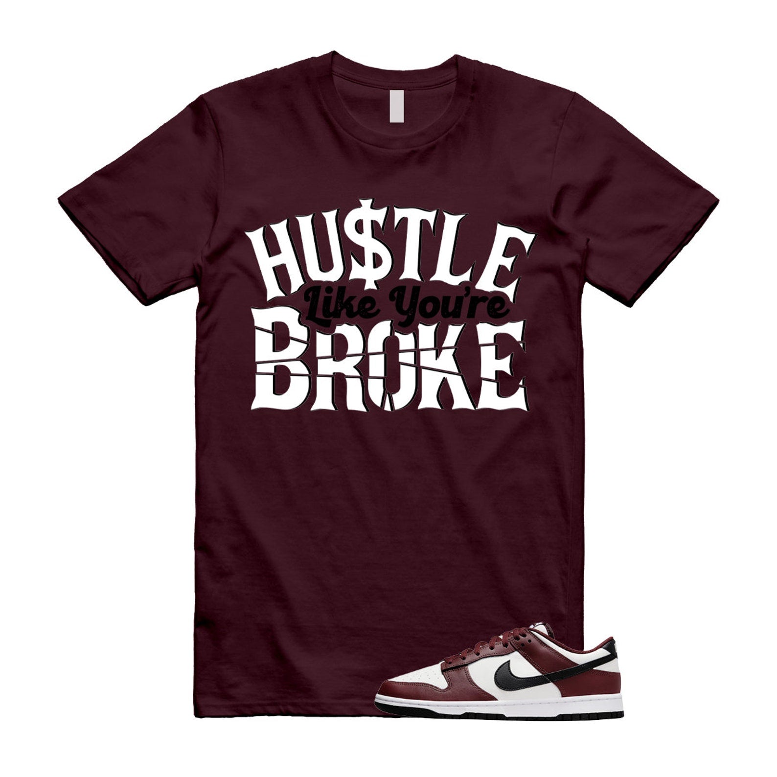 Dunk Dark Team Red Black Low Summit White T Shirt Match BROKE ,FZ4616-600 T-Shirt, Sneaker Match Tee