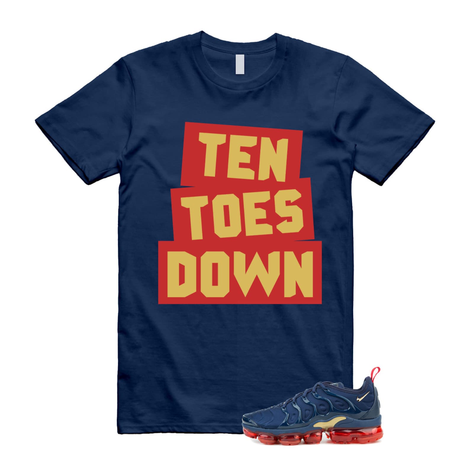 VaporMax Olympic Air Plus Midnight Navy Gold Black T Shirt Match TTD ,924453-405 T-Shirt, Sneaker Match Tee