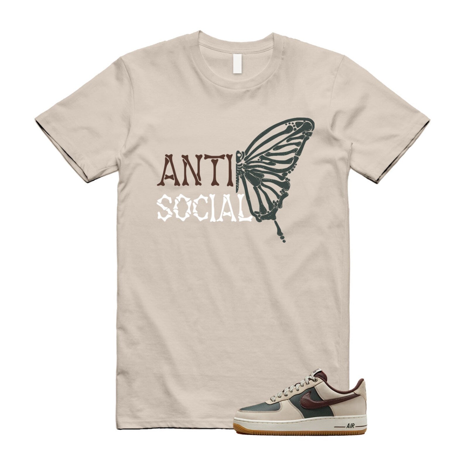 Air Force 1 Cream II Vintage Green Sail Earth '07 Brown T Shirt Match ASB ,FQ8823-236 T-Shirt, Sneaker Match Tee