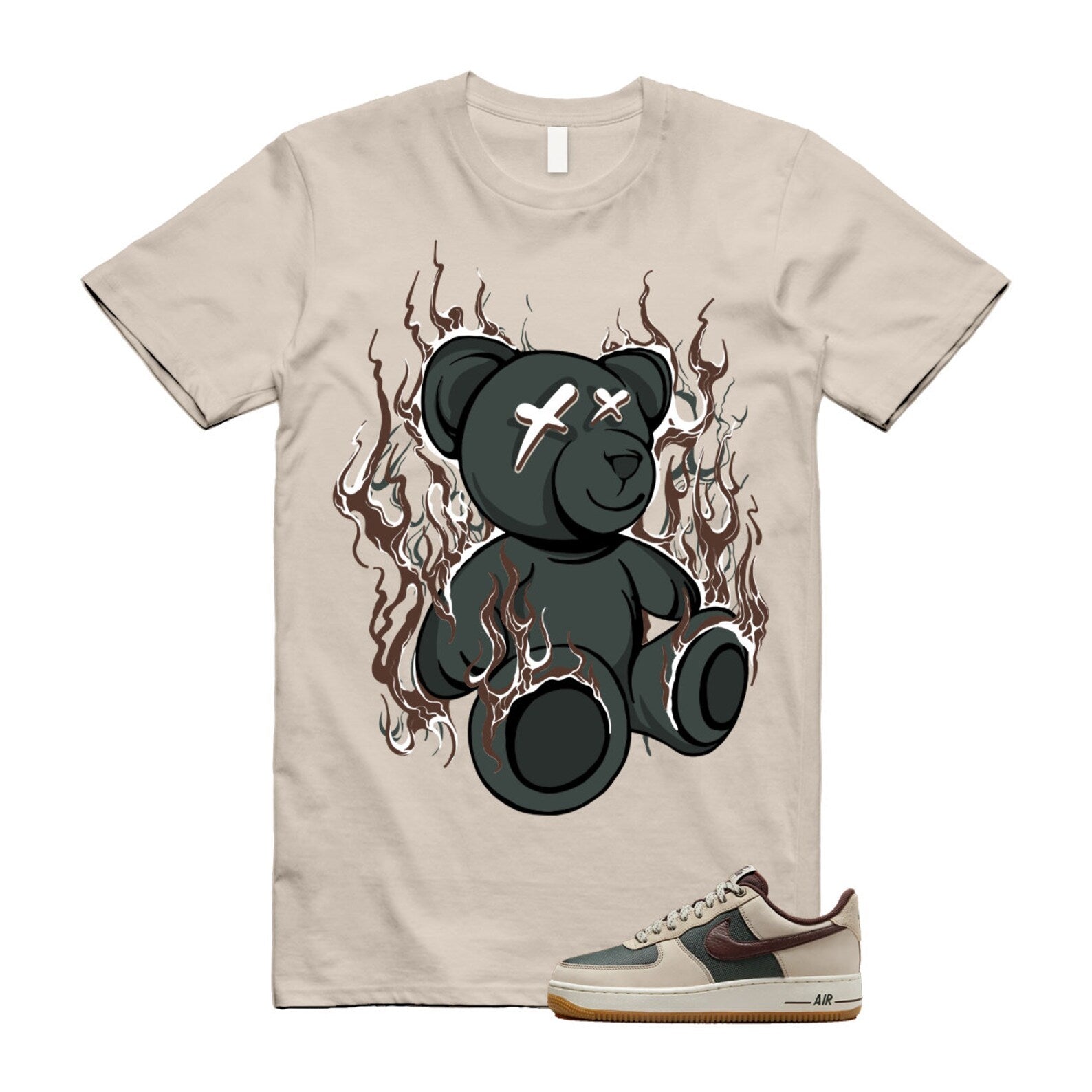 Air Force 1 Cream II Vintage Green Sail Earth '07 Brown T Shirt Match LIT ,FQ8823-236 T-Shirt, Sneaker Match Tee