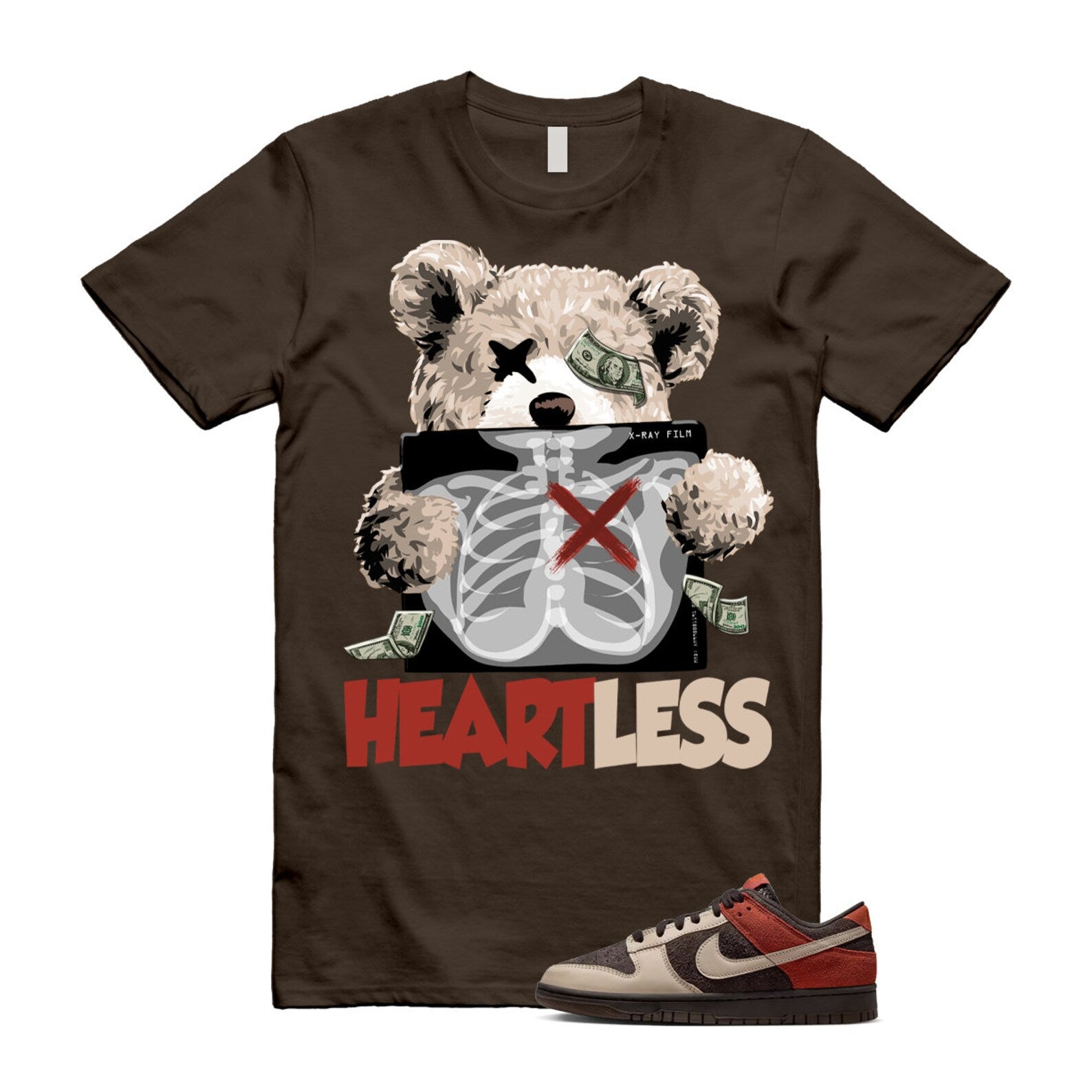 Dunk Red Panda Velvet Brown Sanddrift Rugged Orange Low T Shirt Match HEART ,FV0395-200 T-Shirt, Sneaker Match Tee