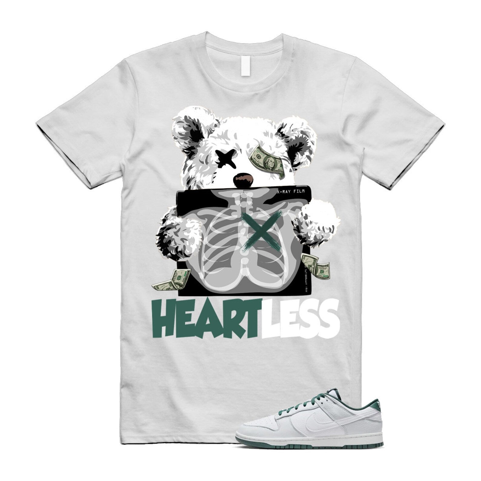 Dunk Photon Dust Vintage Green Low Retro SE White T Shirt Match HEART ,HF2874-001 T-Shirt, Sneaker Match Tee