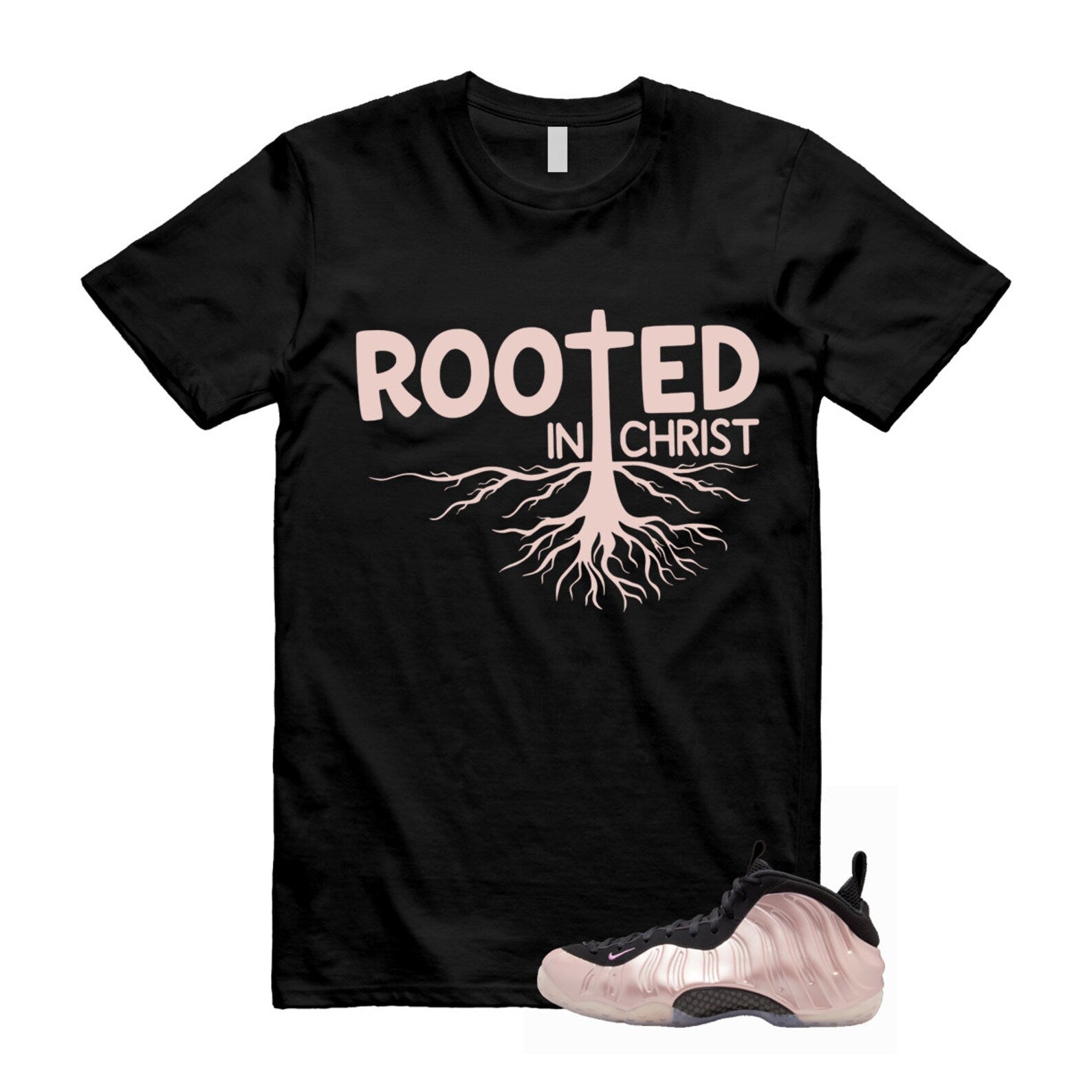 Foamposite Cherry Blossom Air One DMV Platinum Violet Pink Rise White Black T Shirt Match ROOTED ,HJ4187-001 T-Shirt, Sneaker Match Tee