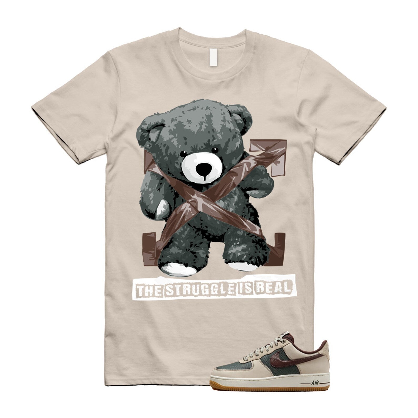 Air Force 1 Cream II Vintage Green Sail Earth '07 Brown T Shirt Match STRUG ,FQ8823-236 T-Shirt, Sneaker Match Tee