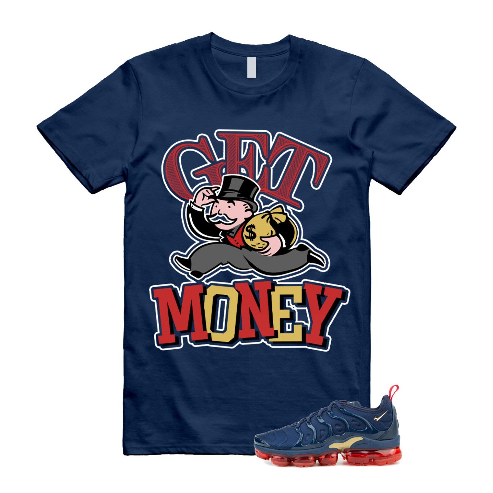 VaporMax Olympic Air Plus Midnight Navy Gold Black T Shirt Match GM ,924453-405 T-Shirt, Sneaker Match Tee