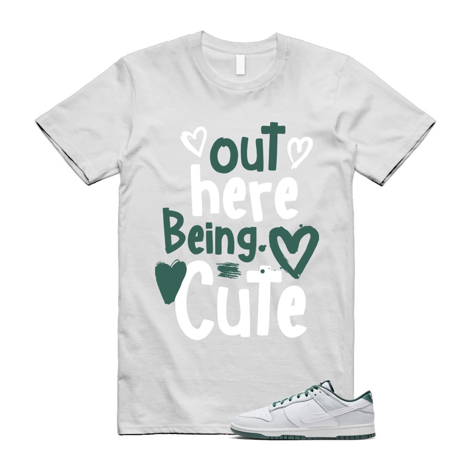 Dunk Photon Dust Vintage Green Low Retro SE White T Shirt Match Out Here Being Cute ,HF2874-001 T-Shirt, Sneaker Match Tee
