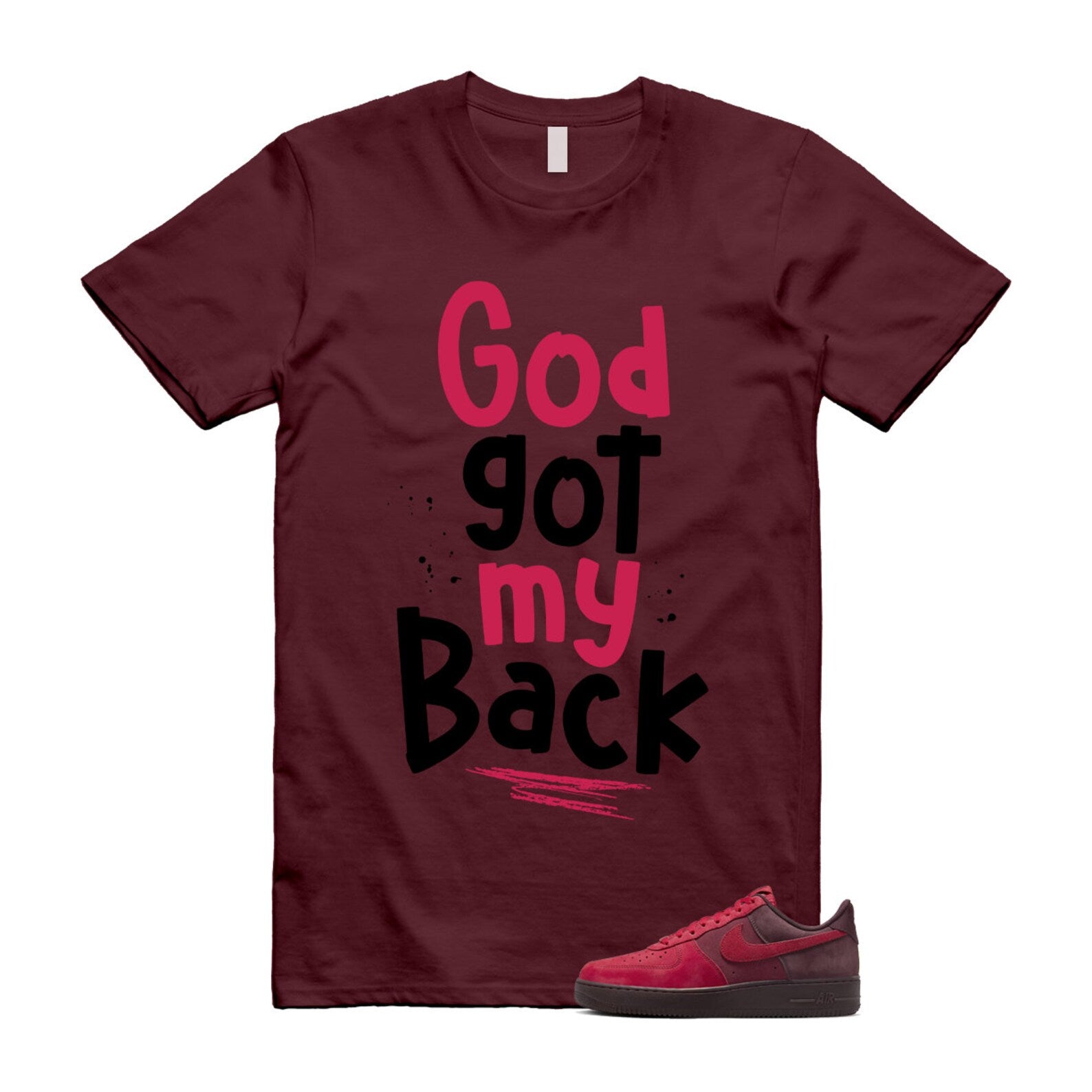 Air Force 1 Layers of Love University Red Burgundy Crush Gym Team Red Pacific Moss Low T Shirt Match GOD ,FZ4033-657 T-Shirt, Sneaker Match Tee