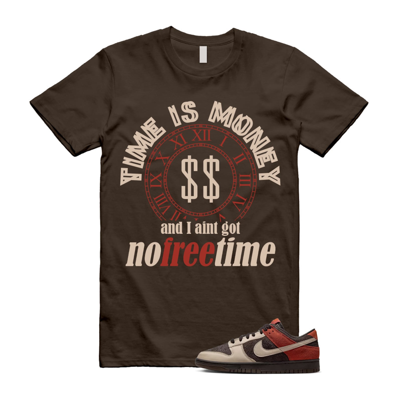 Dunk Red Panda Velvet Brown Sanddrift Rugged Orange Low T Shirt Match FREE TIME ,FV0395-200 T-Shirt, Sneaker Match Tee