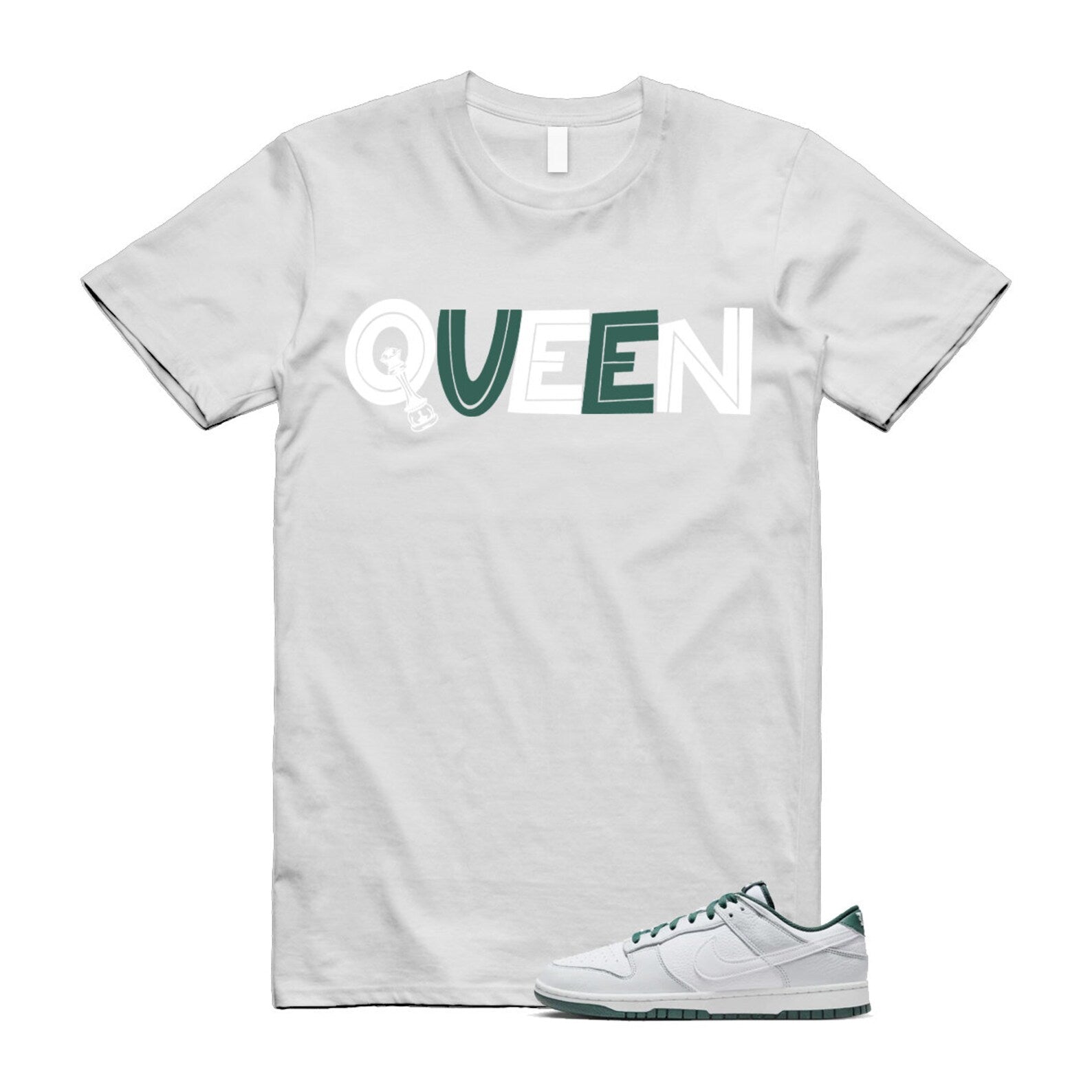 Dunk Photon Dust Vintage Green Low Retro SE White T Shirt Match QUEEN ,HF2874-001 T-Shirt, Sneaker Match Tee