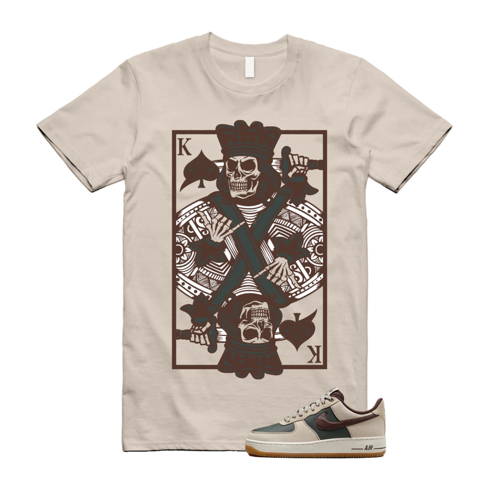 Air Force 1 Cream II Vintage Green Sail Earth '07 Brown T Shirt Match KC ,FQ8823-236 T-Shirt, Sneaker Match Tee