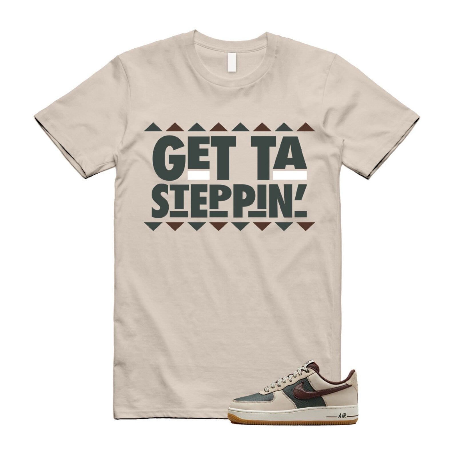 Air Force 1 Cream II Vintage Green Sail Earth '07 Brown T Shirt Match GET ,FQ8823-236 T-Shirt, Sneaker Match Tee