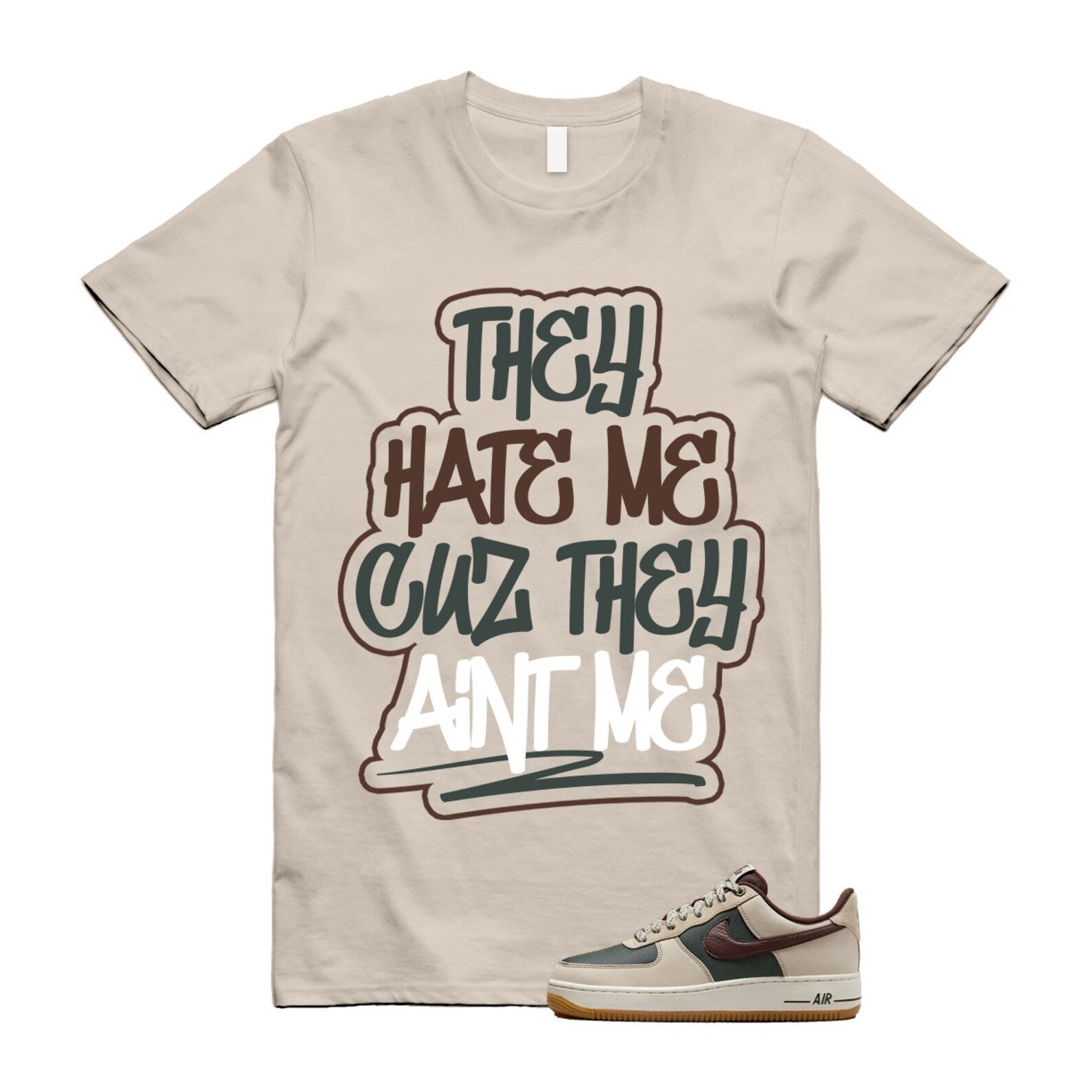 Air Force 1 Cream II Vintage Green Sail Earth '07 Brown T Shirt Match AINT ME ,FQ8823-236 T-Shirt, Sneaker Match Tee
