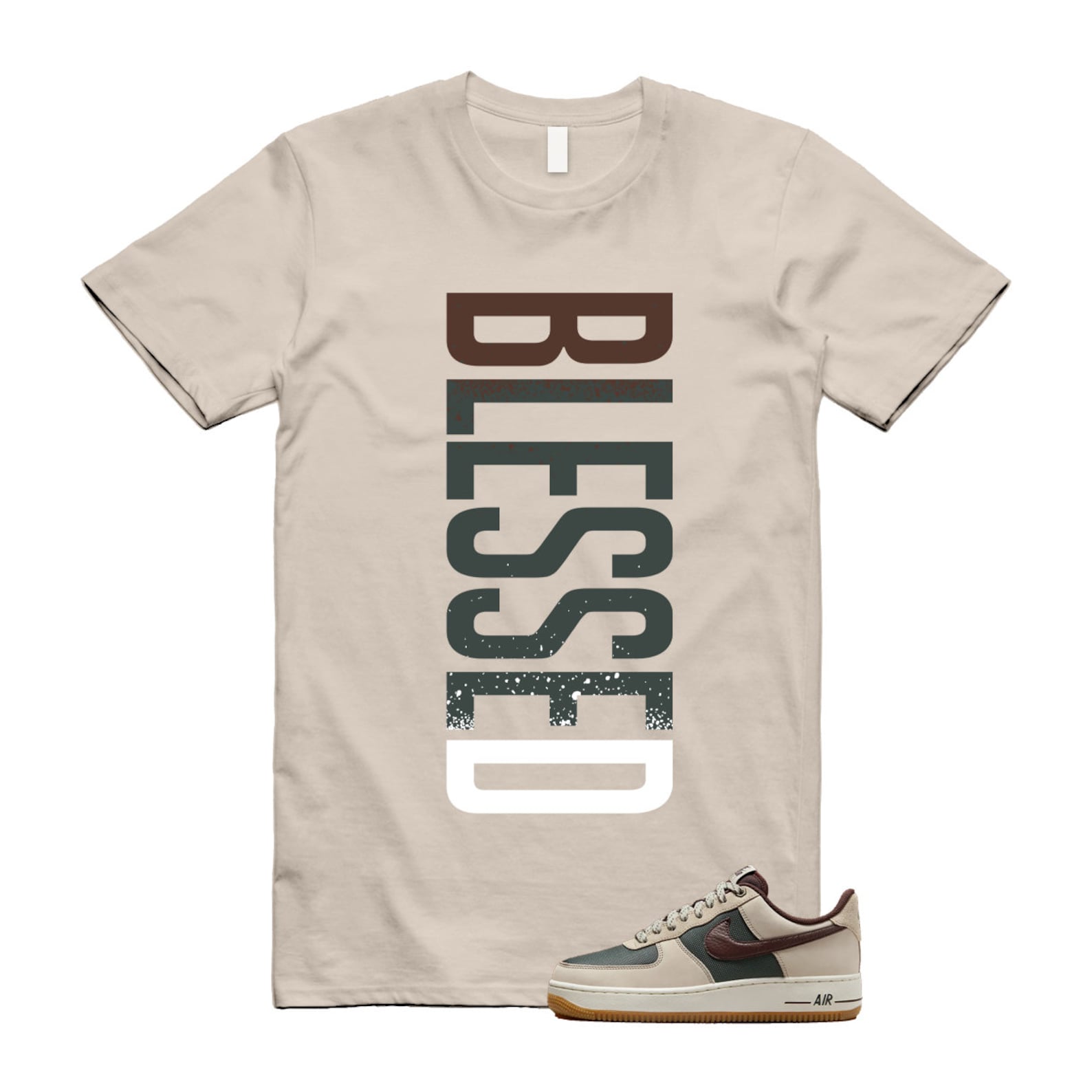 Air Force 1 Cream II Vintage Green Sail Earth '07 Brown T Shirt Match VERTBLS ,FQ8823-236 T-Shirt, Sneaker Match Tee