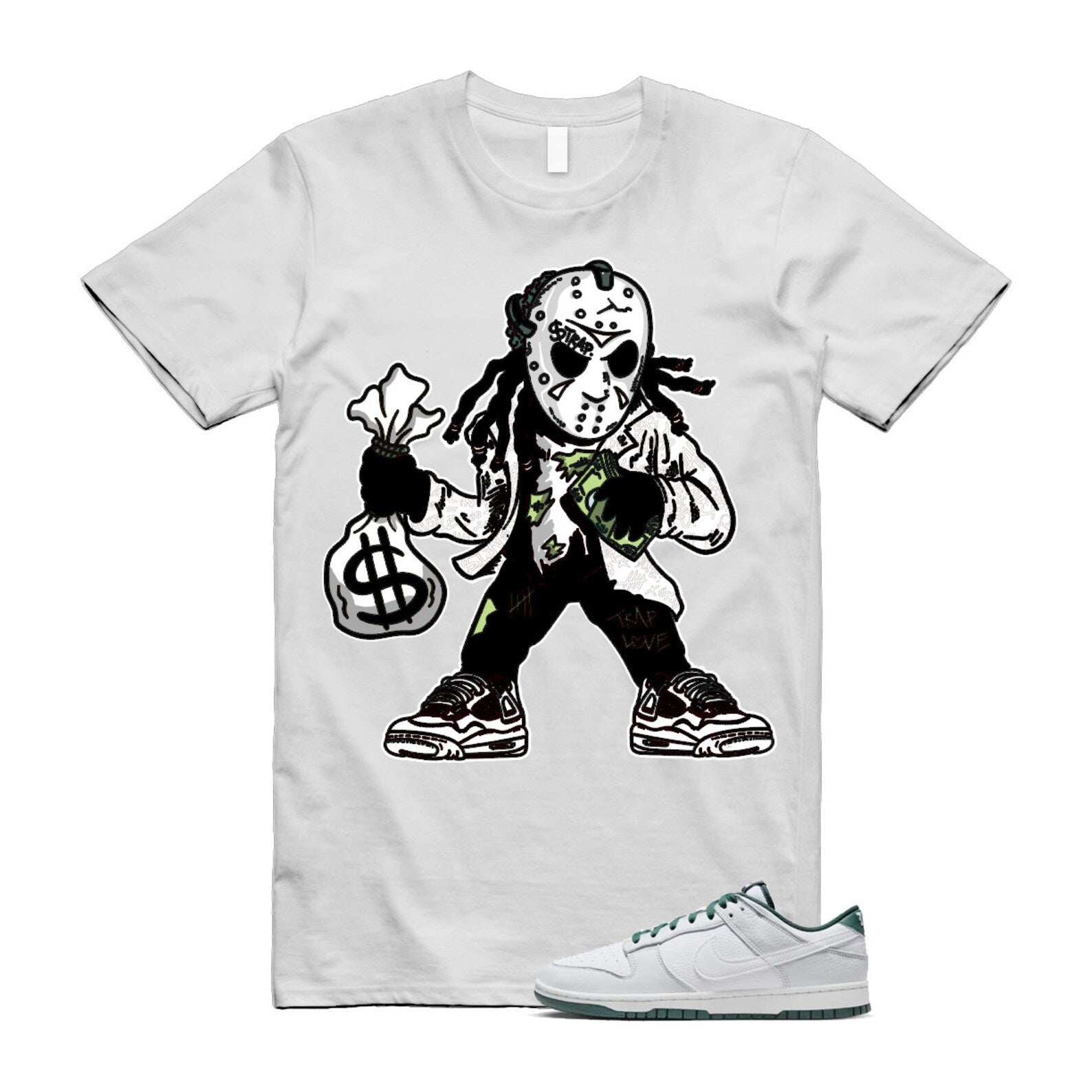 Dunk Photon Dust Vintage Green Low Retro SE White T Shirt Match JASON ,HF2874-001 T-Shirt, Sneaker Match Tee