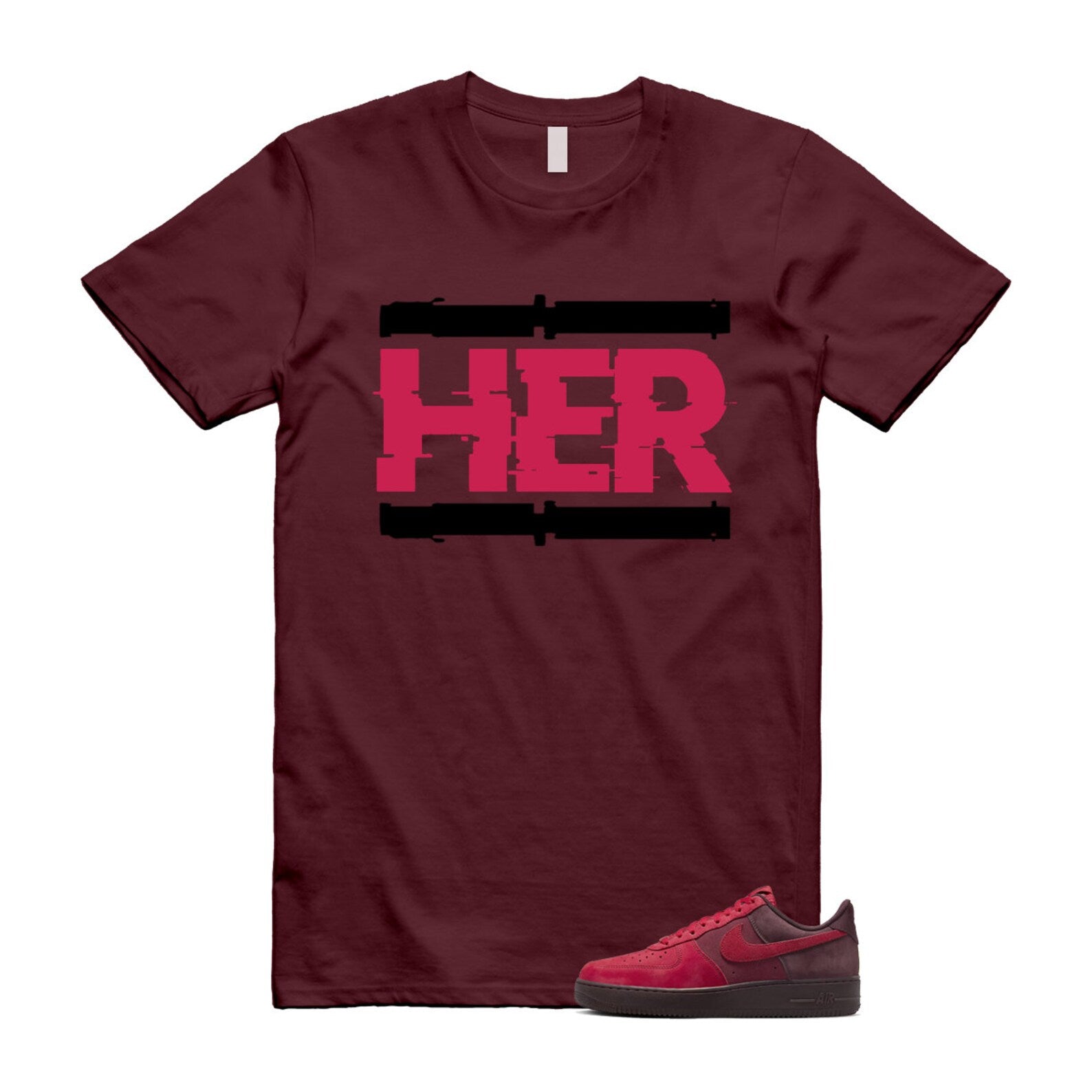 Air Force 1 Layers of Love University Red Burgundy Crush Gym Team Red Pacific Moss Low T Shirt Match HER ,FZ4033-657 T-Shirt, Sneaker Match Tee