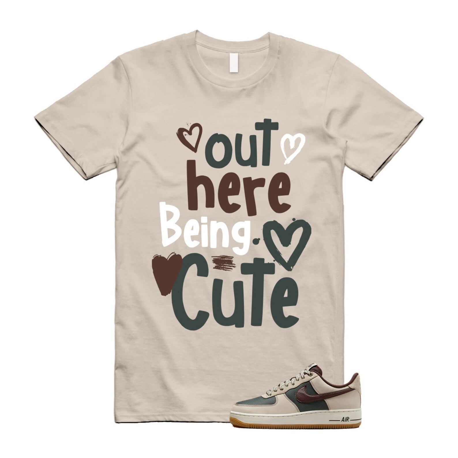 Air Force 1 Cream II Vintage Green Sail Earth '07 Brown T Shirt Match Out Here Being Cute ,FQ8823-236 T-Shirt, Sneaker Match Tee
