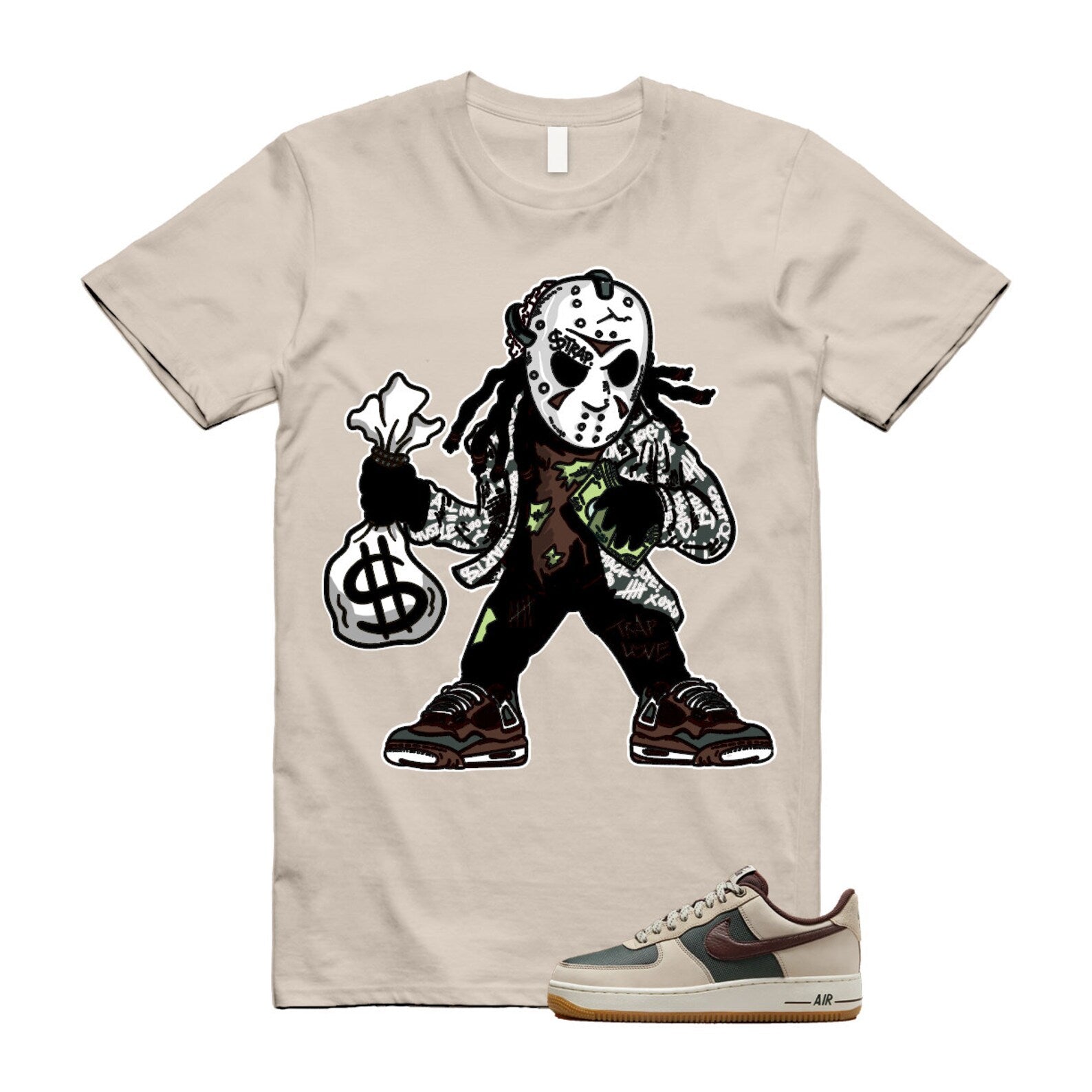 Air Force 1 Cream II Vintage Green Sail Earth '07 Brown T Shirt Match JASON ,FQ8823-236 T-Shirt, Sneaker Match Tee