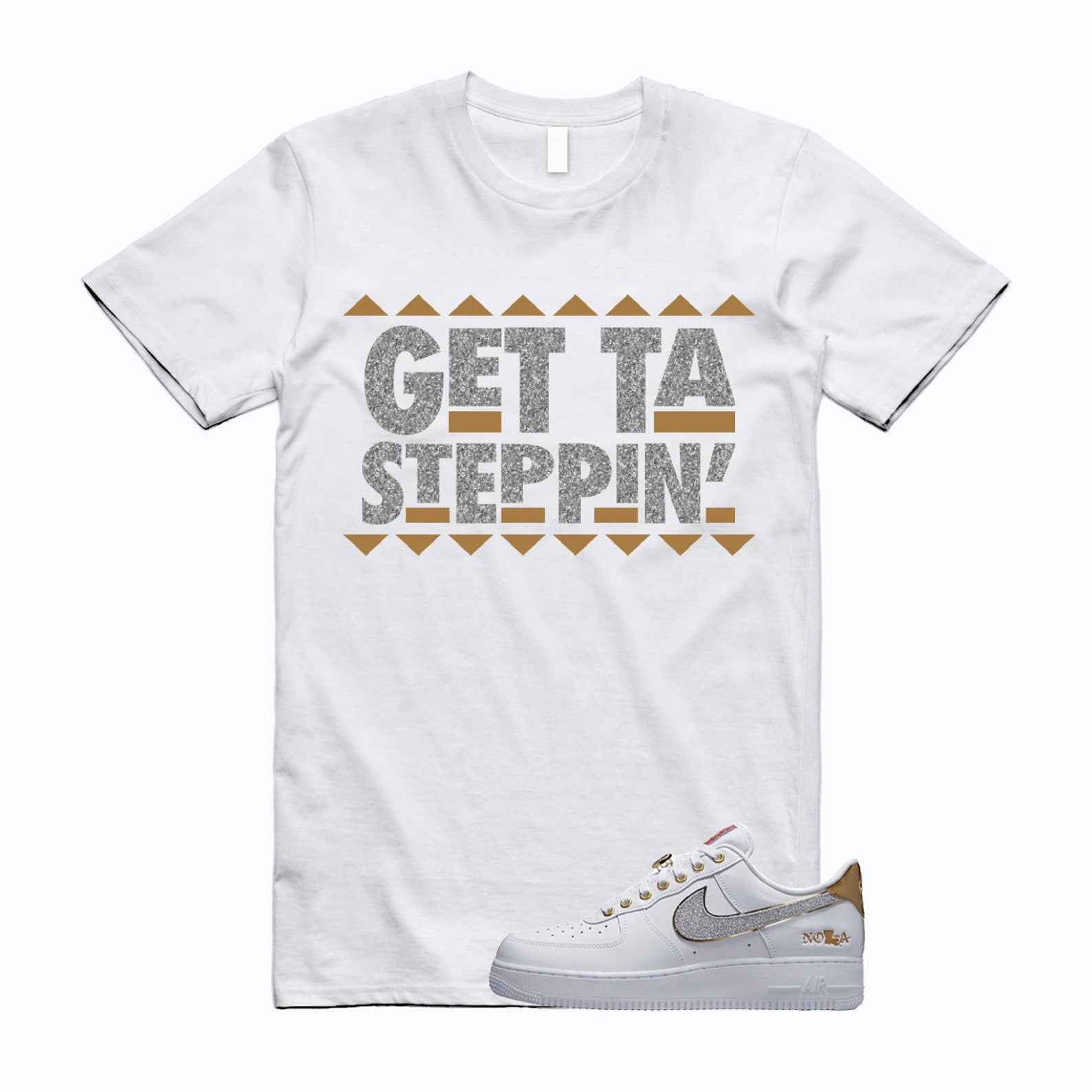 GET T Shirt to match Air Force 1 Low NOLA Silver Glitter Metallic Gold University Red ,DZ5425-100 T-Shirt, Sneaker Match Tee