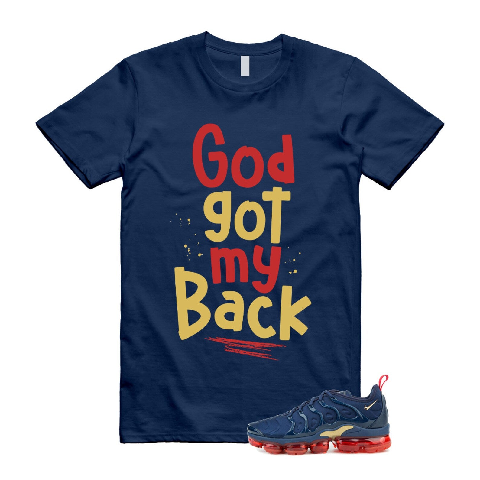 VaporMax Olympic Air Plus Midnight Navy Gold Black T Shirt Match GOD ,924453-405 T-Shirt, Sneaker Match Tee