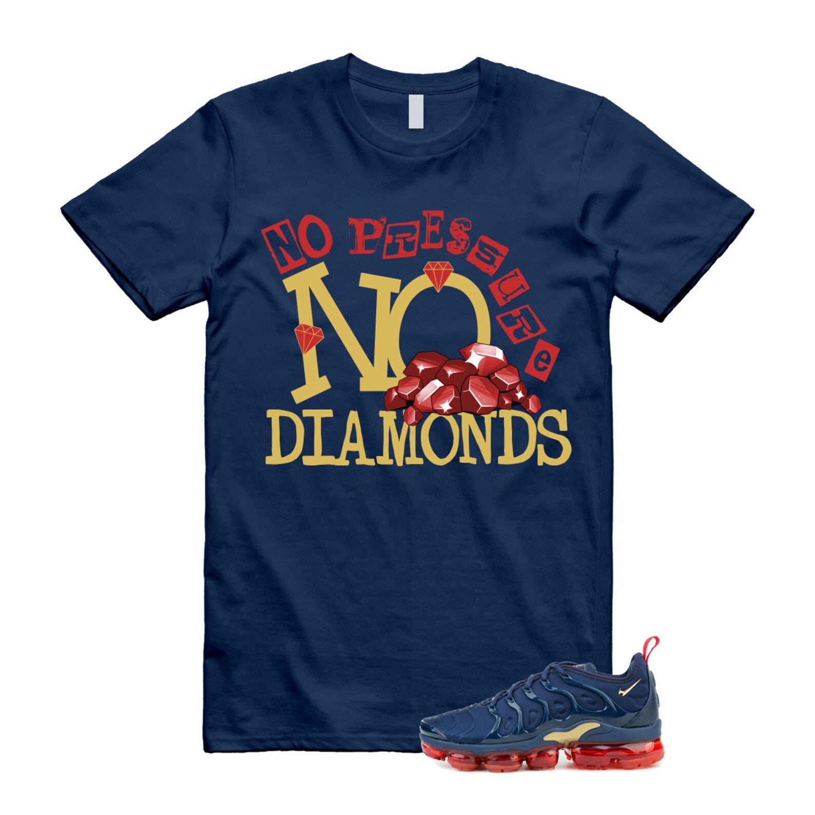 VaporMax Olympic Air Plus Midnight Navy Gold Black T Shirt Match DIAMOND ,924453-405 T-Shirt, Sneaker Match Tee