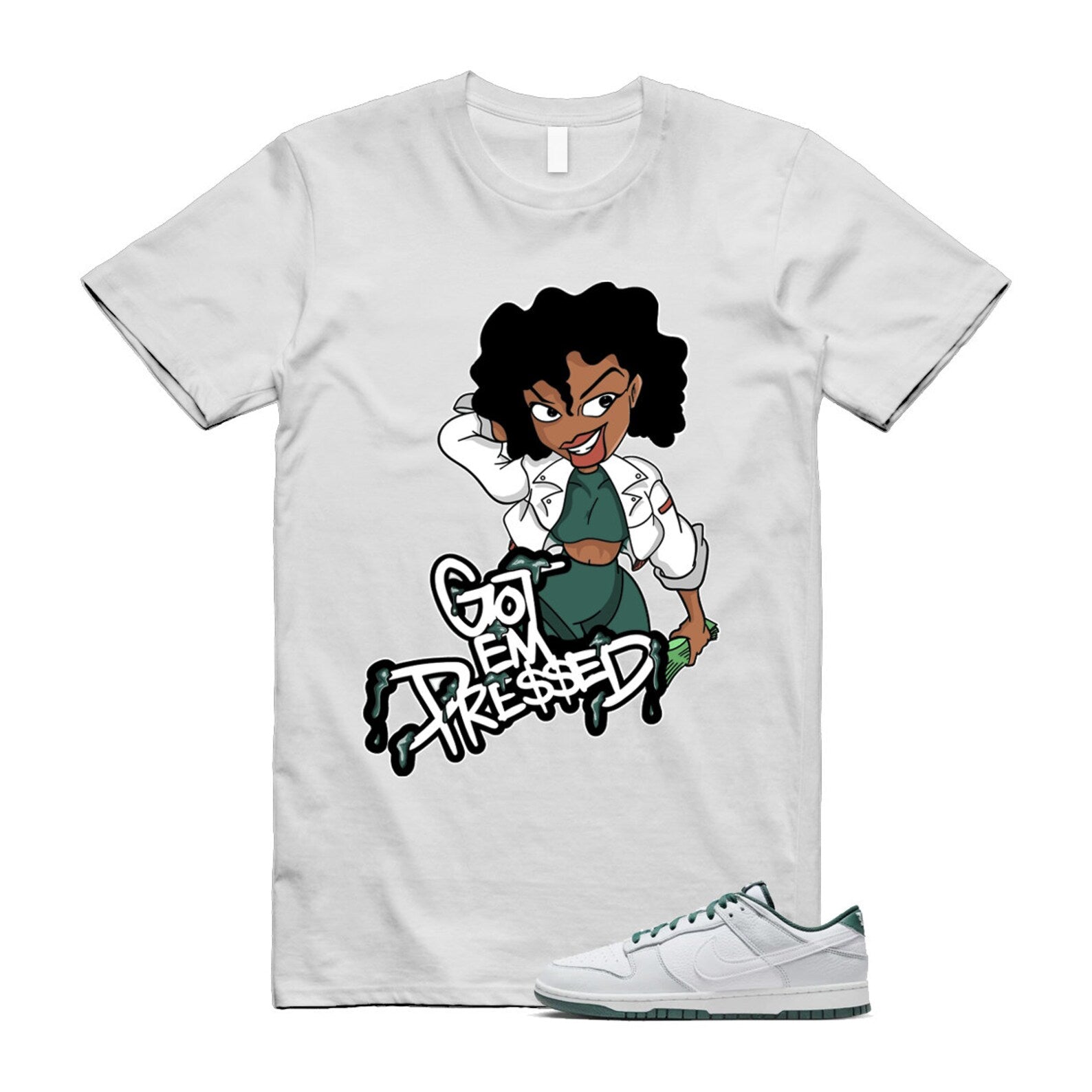 Dunk Photon Dust Vintage Green Low Retro SE White T Shirt Match PRESSED ,HF2874-001 T-Shirt, Sneaker Match Tee