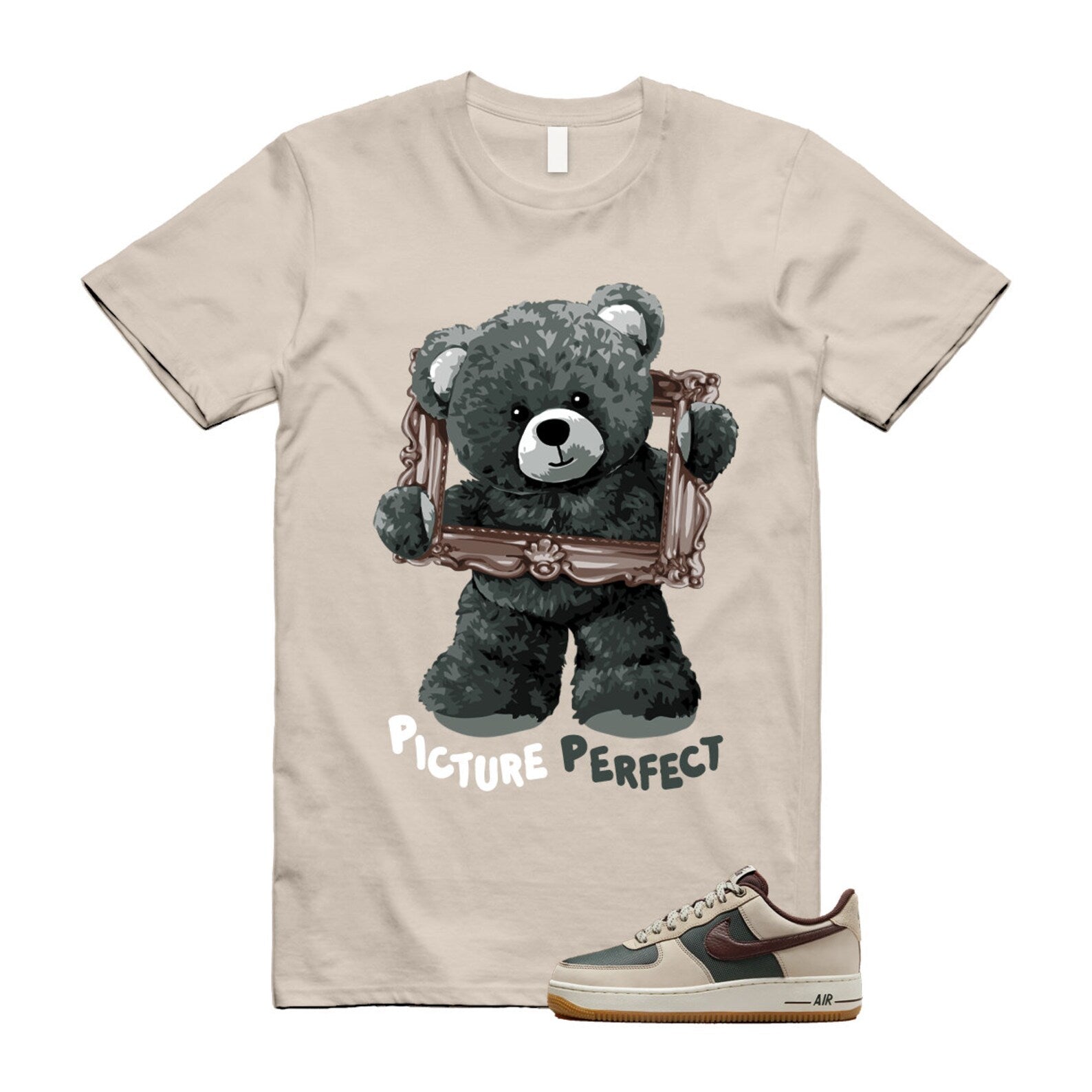 Air Force 1 Cream II Vintage Green Sail Earth '07 Brown T Shirt Match PIC ,FQ8823-236 T-Shirt, Sneaker Match Tee