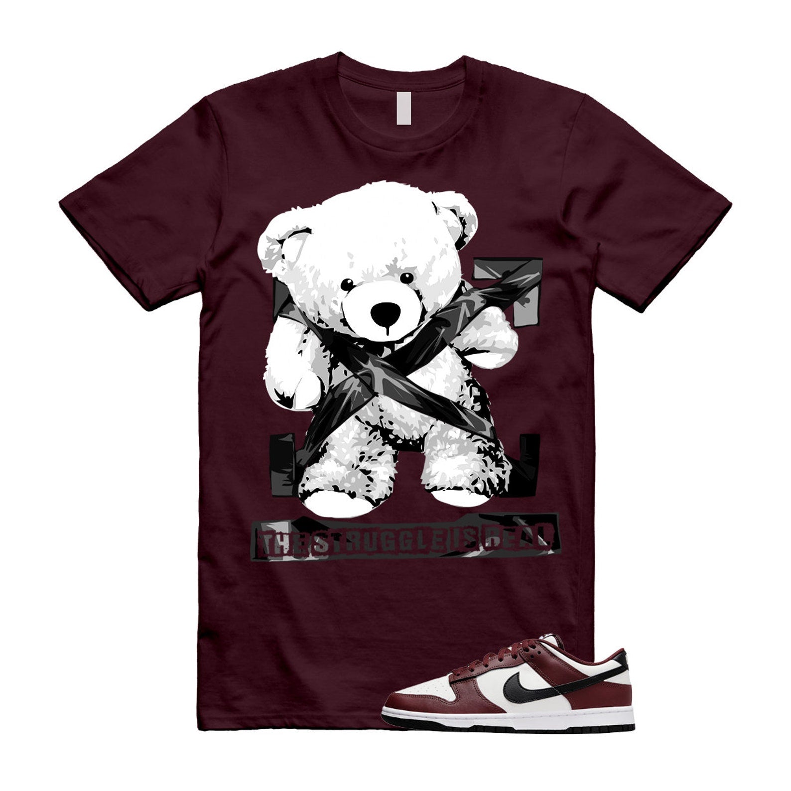 Dunk Dark Team Red Black Low Summit White T Shirt Match STRUG ,FZ4616-600 T-Shirt, Sneaker Match Tee