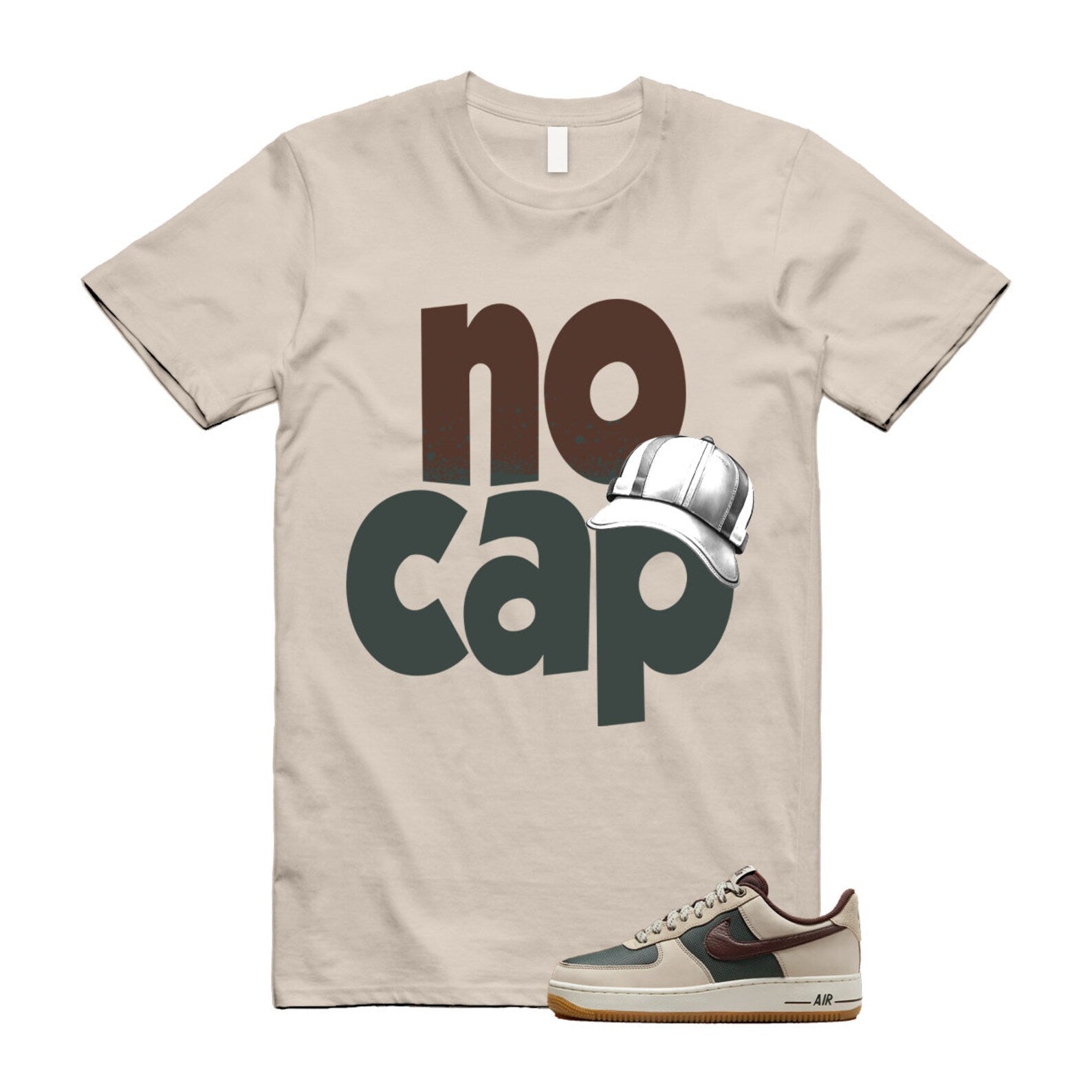 Air Force 1 Cream II Vintage Green Sail Earth '07 Brown T Shirt Match NO CAP ,FQ8823-236 T-Shirt, Sneaker Match Tee