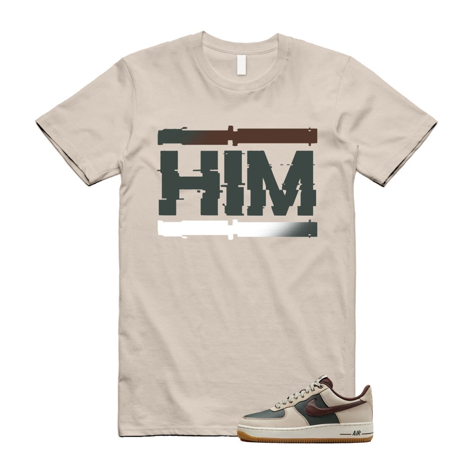 Air Force 1 Cream II Vintage Green Sail Earth '07 Brown T Shirt Match HIM ,FQ8823-236 T-Shirt, Sneaker Match Tee