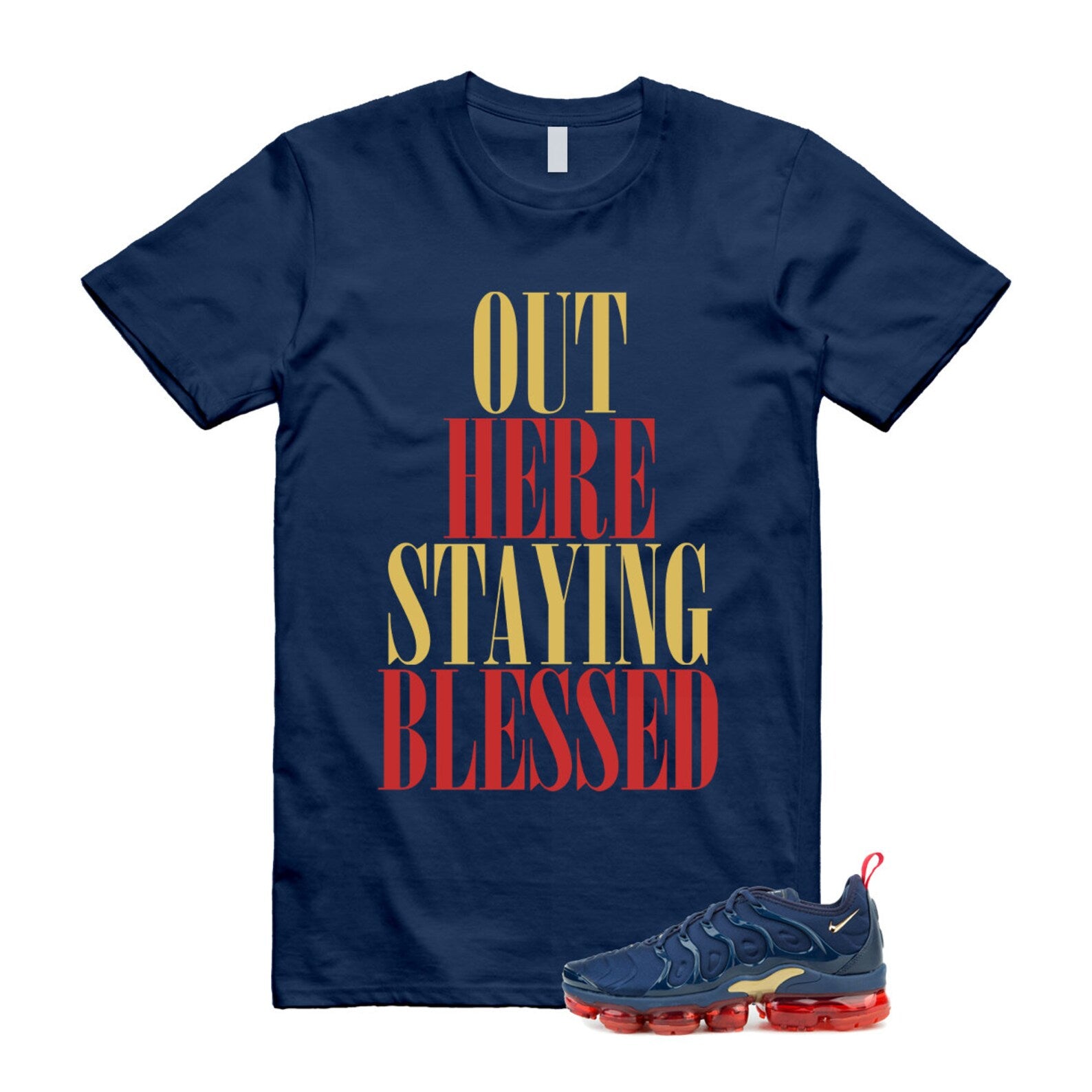 VaporMax Olympic Air Plus Midnight Navy Gold Black T Shirt Match STAYBLS ,924453-405 T-Shirt, Sneaker Match Tee