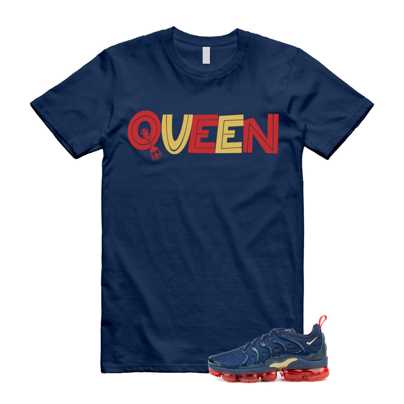 VaporMax Olympic Air Plus Midnight Navy Gold Black T Shirt Match QUEEN ,924453-405 T-Shirt, Sneaker Match Tee