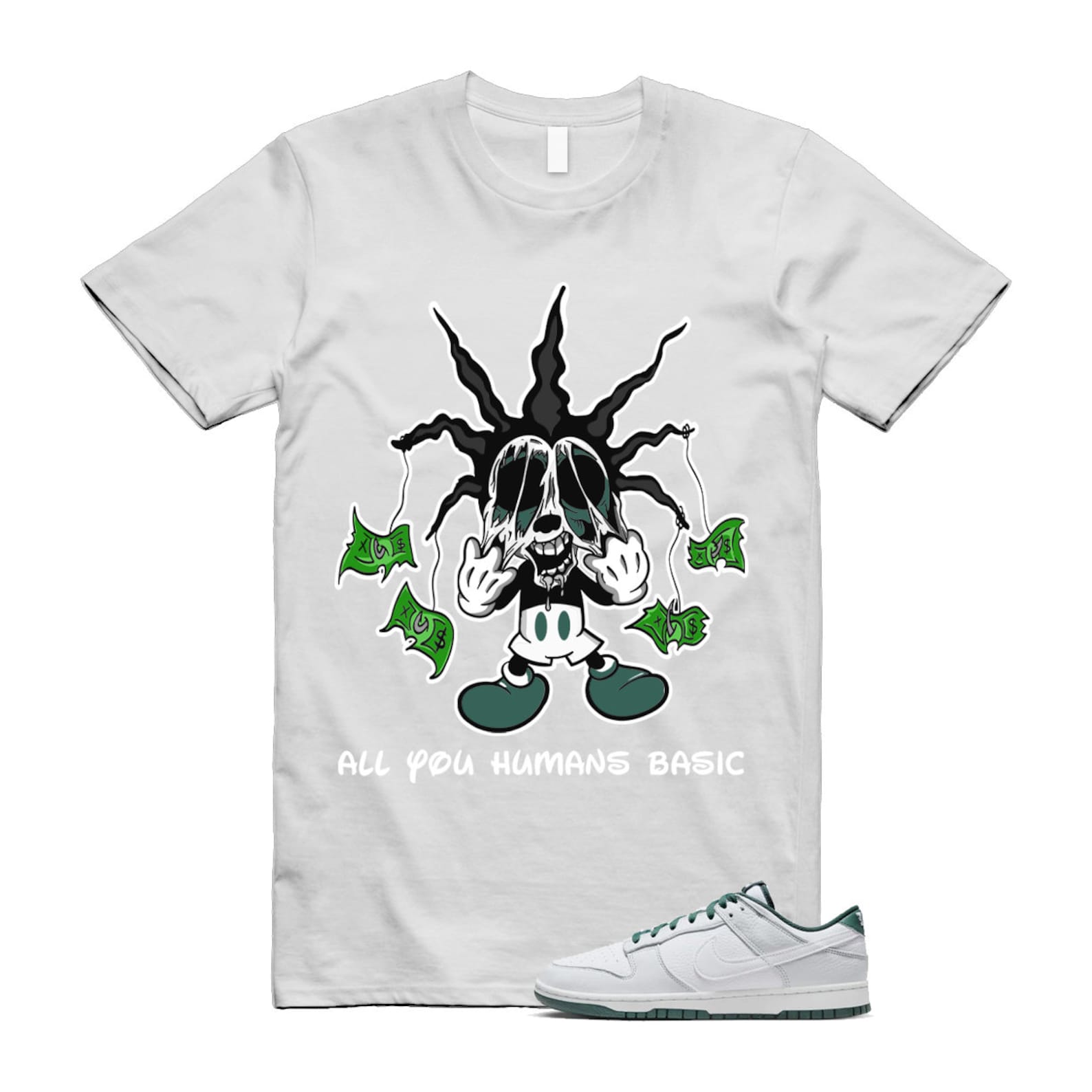 Dunk Photon Dust Vintage Green Low Retro SE White T Shirt Match HOOK ,HF2874-001 T-Shirt, Sneaker Match Tee