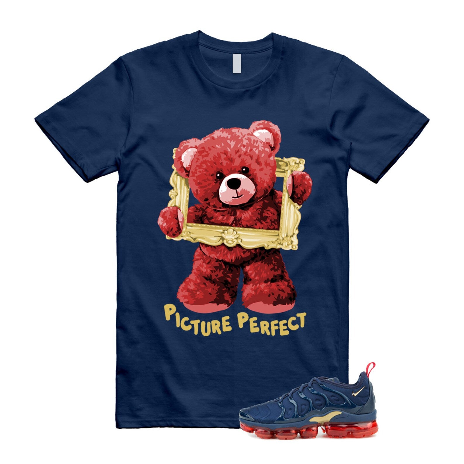 VaporMax Olympic Air Plus Midnight Navy Gold Black T Shirt Match PIC ,924453-405 T-Shirt, Sneaker Match Tee