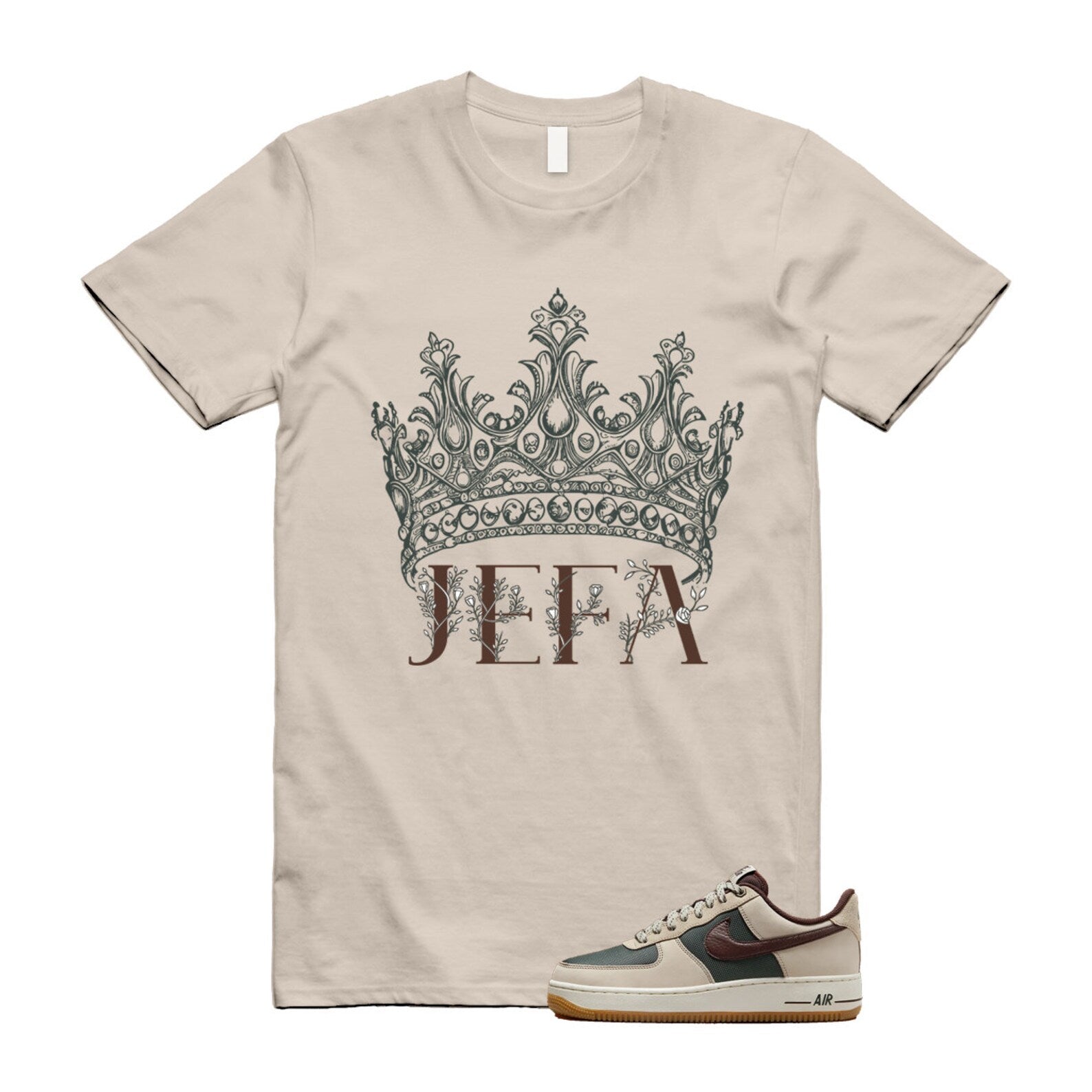 Air Force 1 Cream II Vintage Green Sail Earth '07 Brown T Shirt Match JEFA ,FQ8823-236 T-Shirt, Sneaker Match Tee