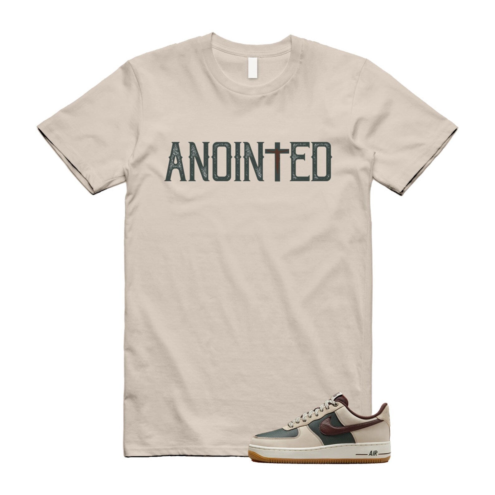 Air Force 1 Cream II Vintage Green Sail Earth '07 Brown T Shirt Match ANOINTED ,FQ8823-236 T-Shirt, Sneaker Match Tee